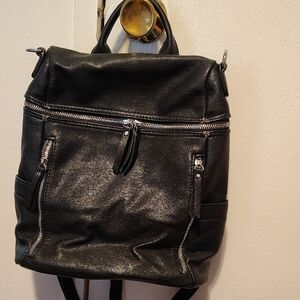Miztique Black Faux Leather Backpack with Silver Accents